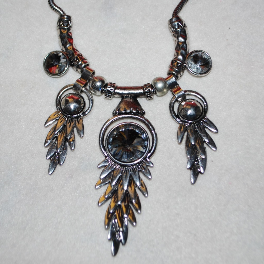 Silver & Crystal Dramatic Necklace & Earrings - Picture 6 of 8